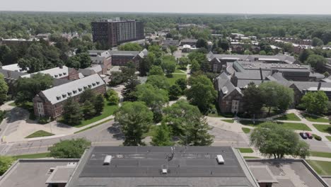 michigan state university aerial drone moving forward near bogue street