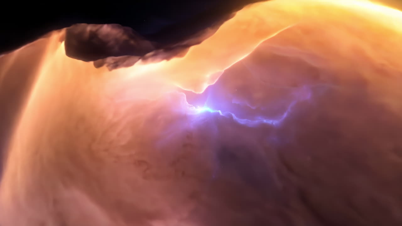 Fiery clouds and glowing light in a zoomed-in cosmic abstract composition