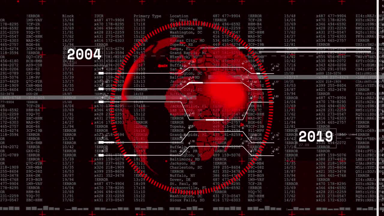 Animation of globe over data processing on dark background