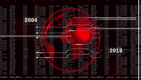 animación del globo sobre el procesamiento de datos en fondo oscuro