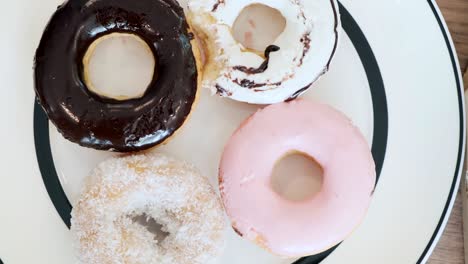 doughnuts on plate, top view.