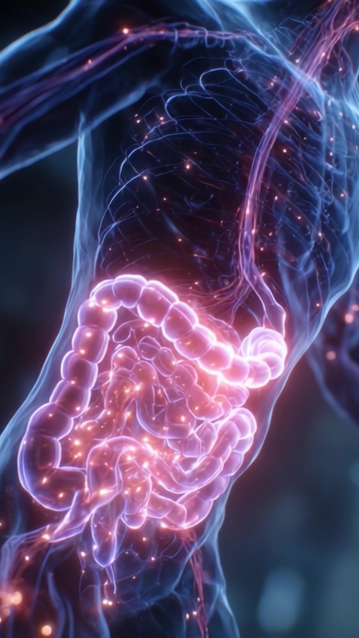 A Detailed Visualization of the Human Digestive System, Highlighting the Intricate Structure and Functionality of the Intestines Within the Body's Anatomy.