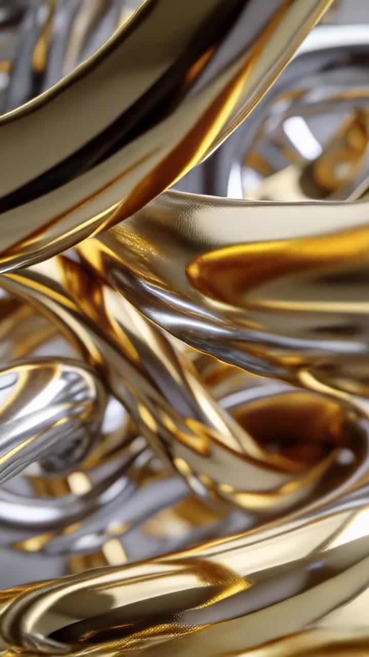 Video verticale: La telecamera inizia con un primo piano e si allontana rivelando tubi intrecciati d'oro e d'argento in studio