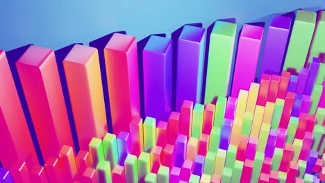 infografías abstractas de columnas multicolores en filas, hermoso fondo para transmisión analítica. fondo de bucle brillante con animación suave. matriz de barras adecuadas para temas financieros