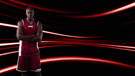 jugador de baloncesto masculino contra senderos de luz roja