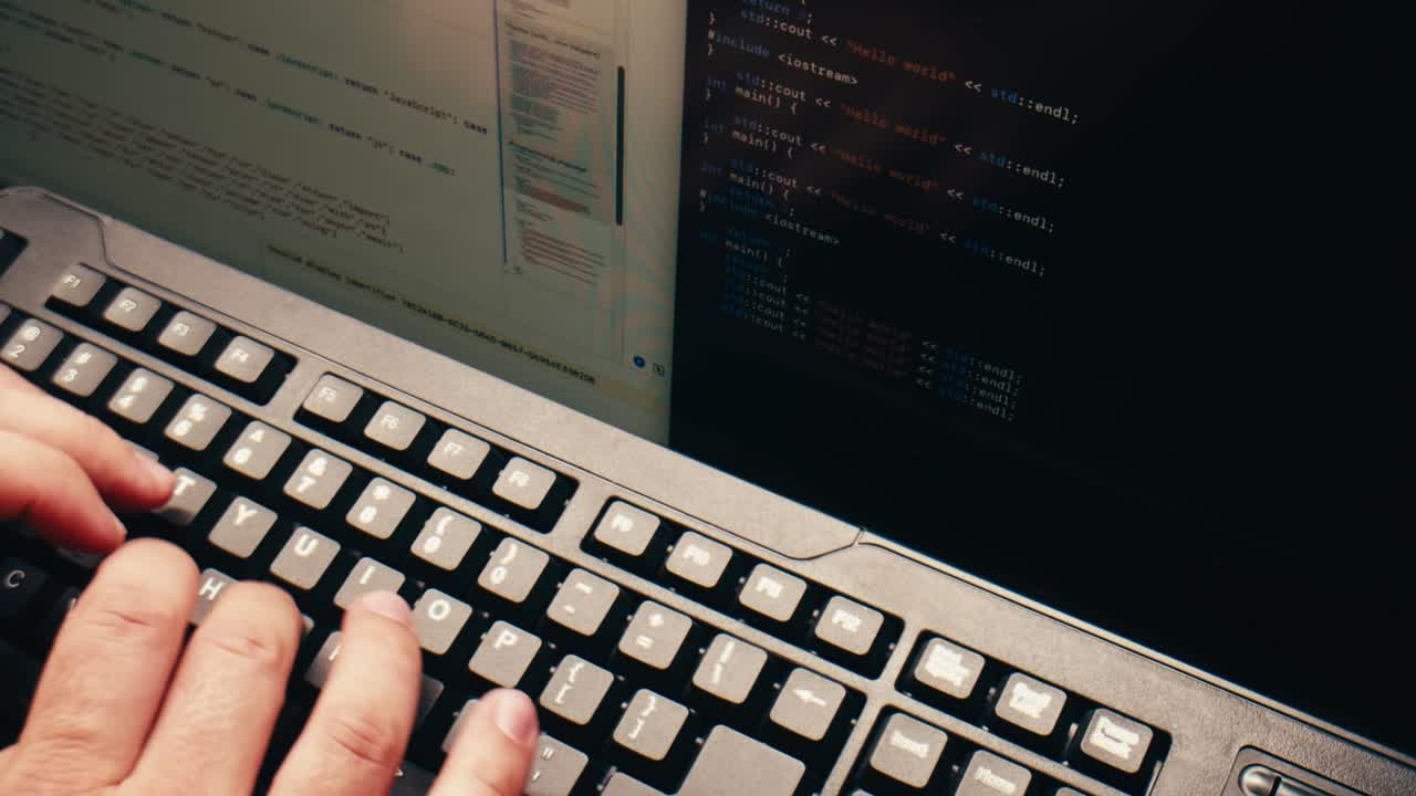 Programmer's Hands Typing Code on a Computer Keyboard