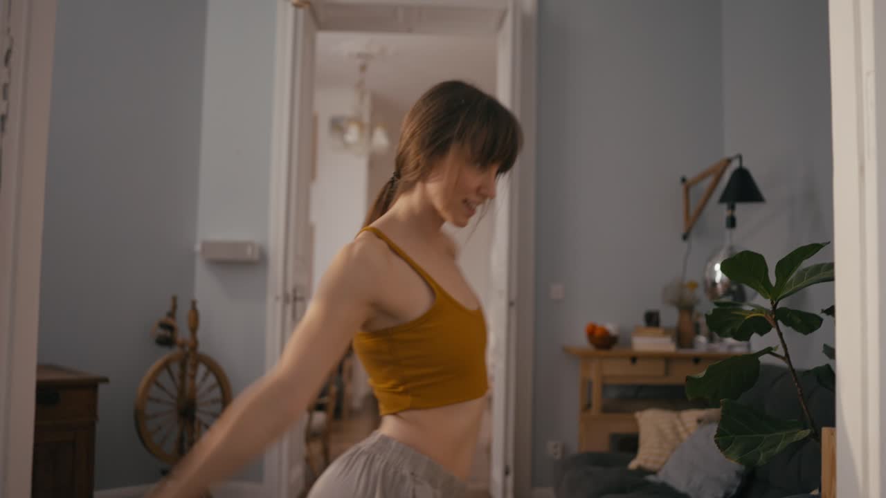 A woman exercising at home