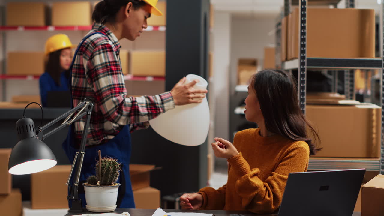 Warehouse workers in office