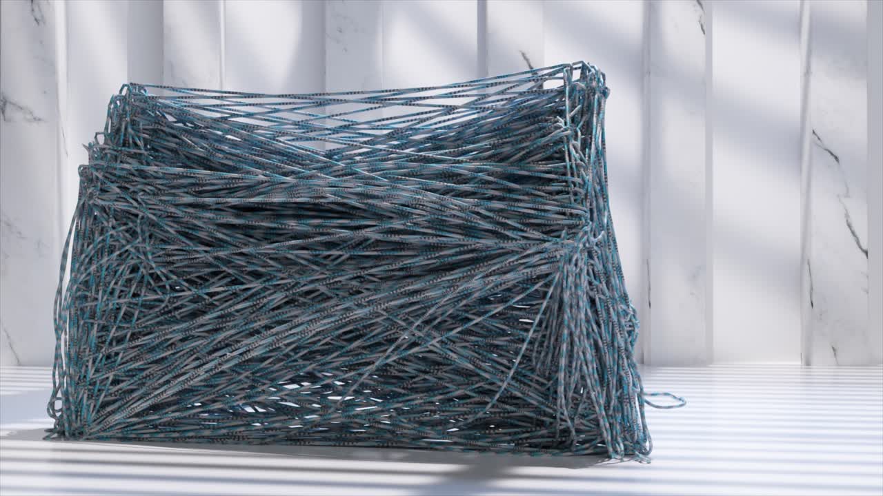 Abstract Cube Sculpture with Twisted Strings