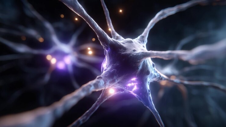 Close-up View of Neurons Illustrating Complex Interconnections, Electrical Activity, and Orbital Structures Within a Neural Network Framework
