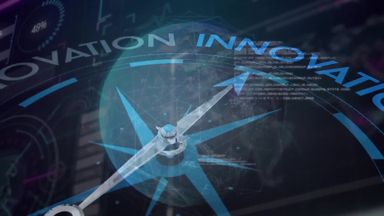 지구 위를 회전하는 나침반의 애니메이션