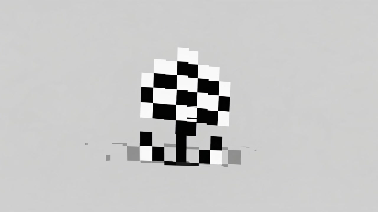 Animazione floreale pixelata astratta in bianco e nero.