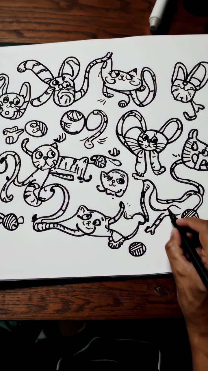 Drawing Whimsical Cartoon Cats and Doodles with a Marker