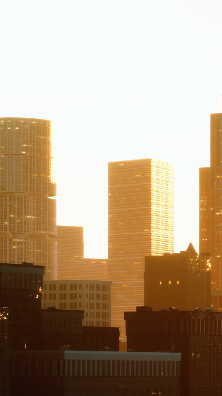 초고층 건물 들 이 있는 도시 스카이 라인 위 의 해 가 지는 것