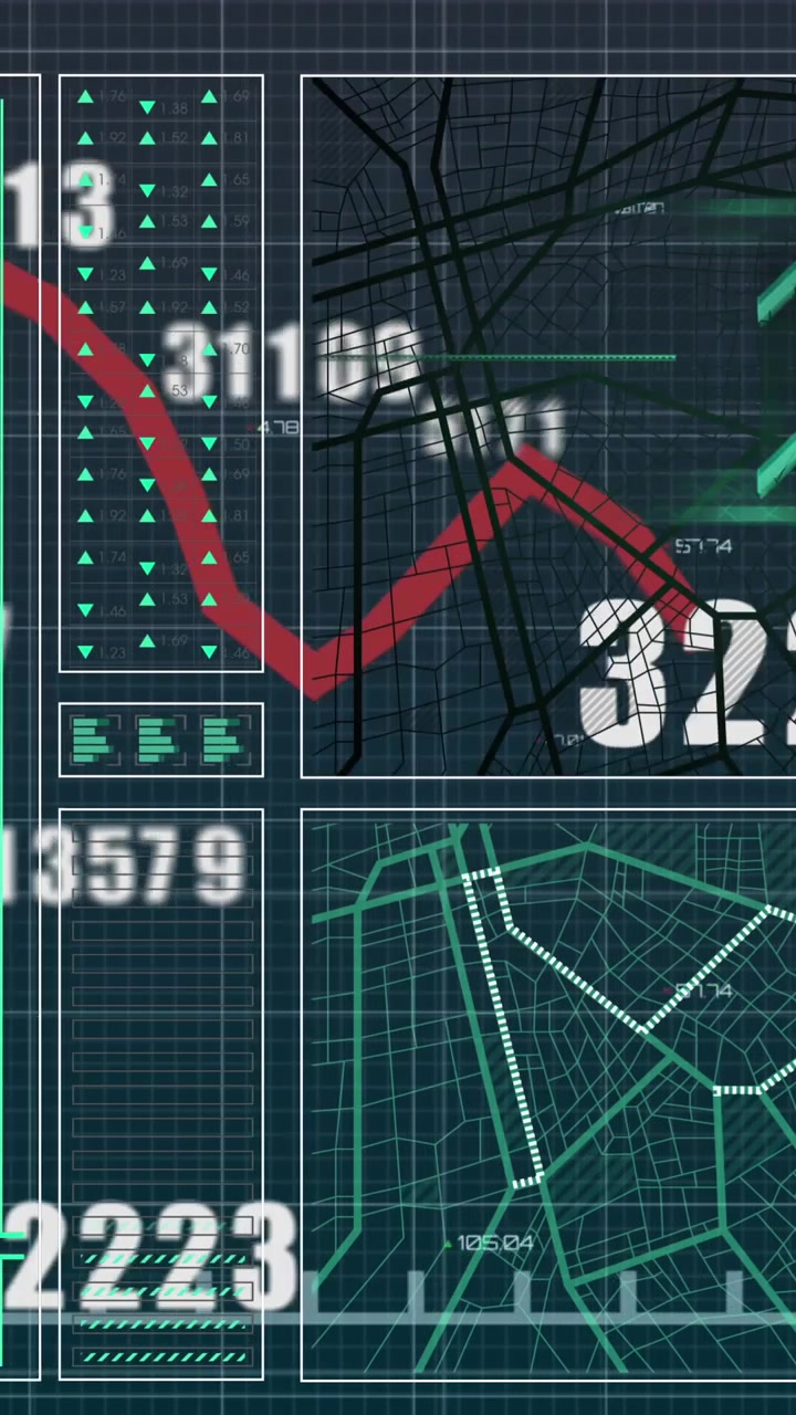Animazione di elaborazione di dati finanziari su una linea rossa