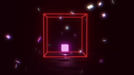 red 3d glowing cube animation rotating inside of another framed cube