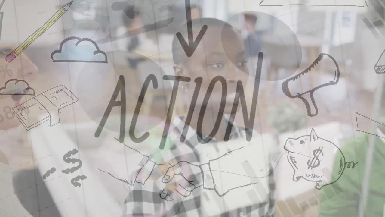 비즈니스 사람들의 애니메이션 화살표와 금융 데이터 처리