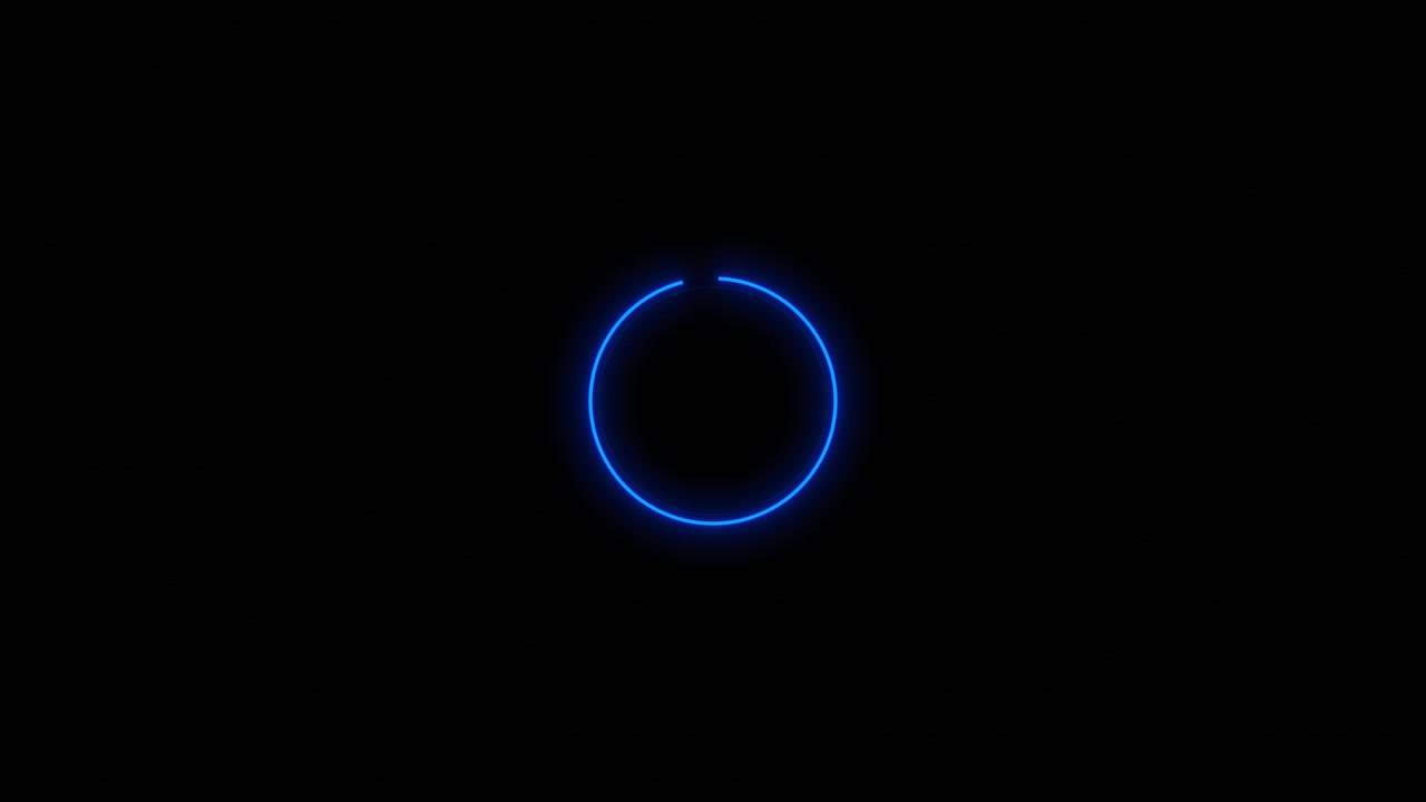 Minimal blue loading ring background with small glowing arc black empty space and simple digital