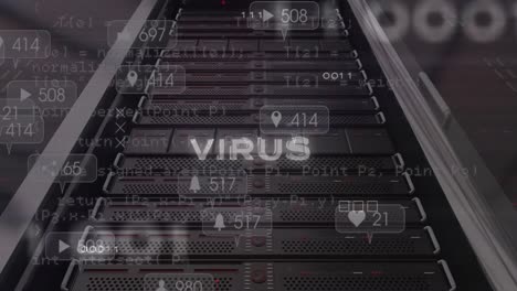 virus y conexiones de microprocesador contra el cierre de un servidor de computadora