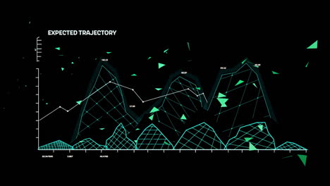 animation of green geometric shapes forming trajectory on black background