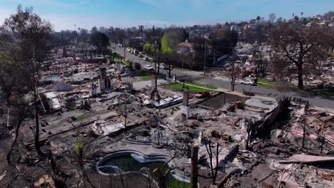 aerial view of a residential area devastated by wildfire