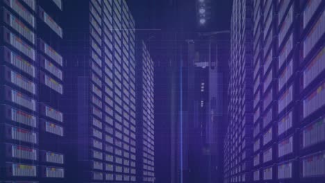 animación del procesamiento de datos financieros a través de la sala de servidores