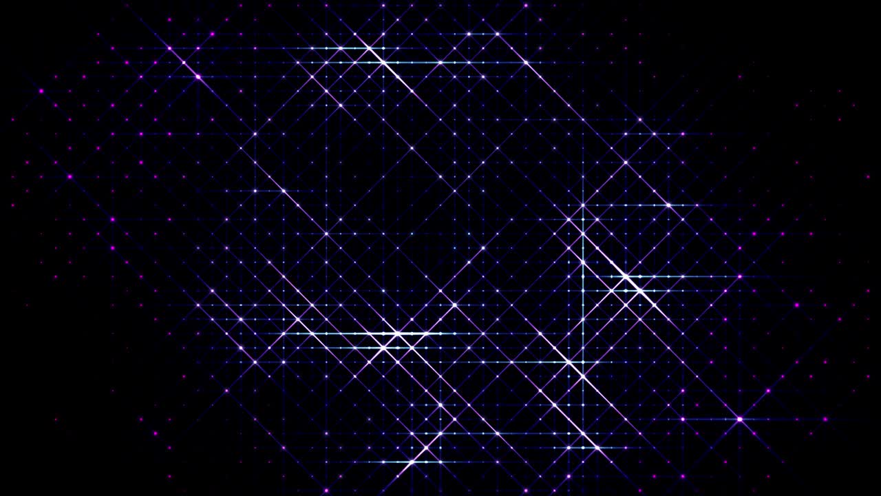3d abstract 4k looped background with light of leds and copy space. Sparks slip between point leds, particles cover the entire plane of entire frame. Shine run on points. Luma matte as alpha channel 1