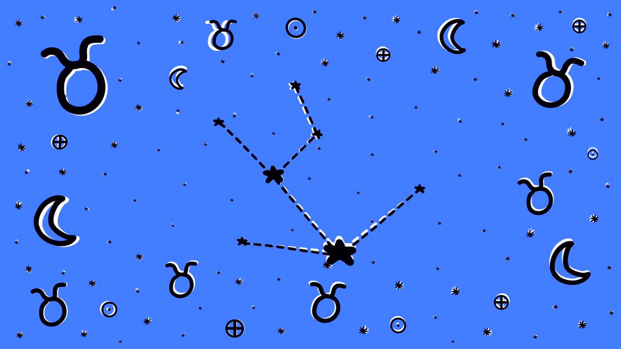 animación en stop motion dibujada a mano de símbolos y constelaciones del signo del zodiaco en un fondo azul
