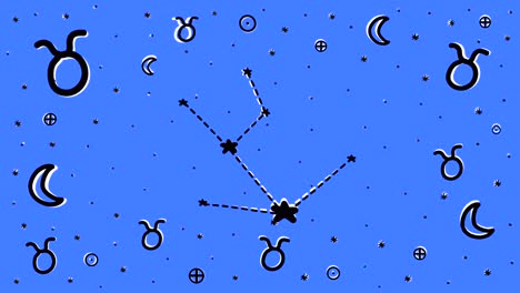 hand drawn stop motion animation of zodiac sign symbols and constellations on a blue background