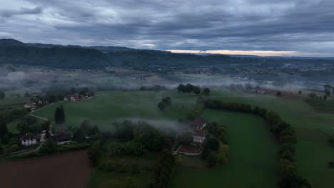 foggy morning with heavy clouds