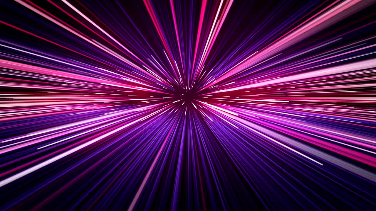 Beautiful Fast Space Travel Through Stars Trails Pink-Blue Color. Abstract Hyperspace Jump. Digital Design Concept. Looped 3d Animation of Glowing Lines