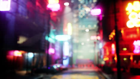 escena nocturna borrosa de la ciudad de neón