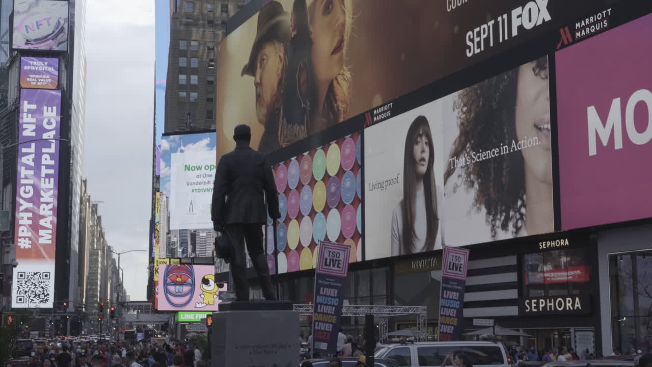 Busy area around Times Square in New York, USA. modern city.