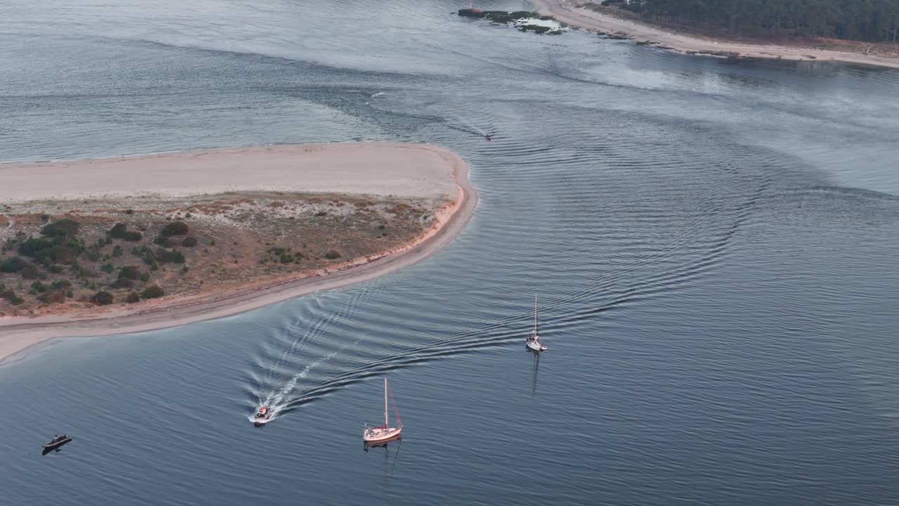 Boat enters the river after fishing on the ocean