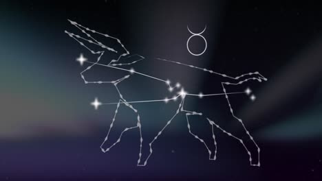 animación del signo de la estrella de tauro en nubes de humo en el fondo.