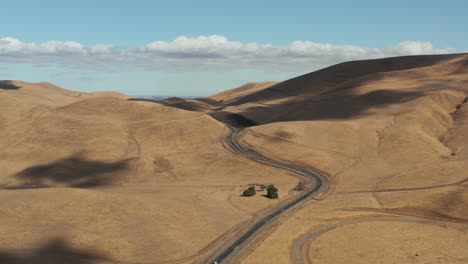 Aerial-shot-of-California-countryside-with-hills-with-perfect-blue-skies-and-clouds,-Concord-CA