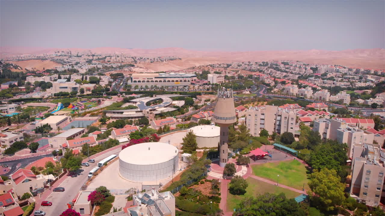 Water Tower in desert City Aerial view
