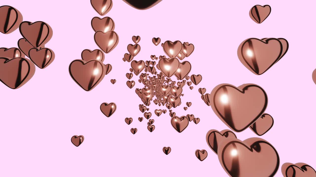 분홍색 배경에 날아가는 3d 무한 루프 심장 - 행복한 여성, 어머니, 발렌타인 데이, 생일 축하 디자인에 대한 사랑의 상징