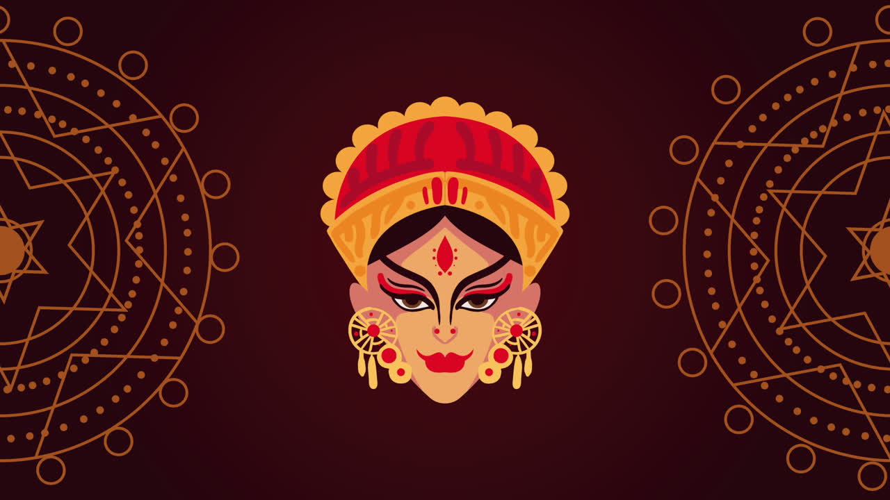 animación de navratri feliz con la cabeza de la diosa