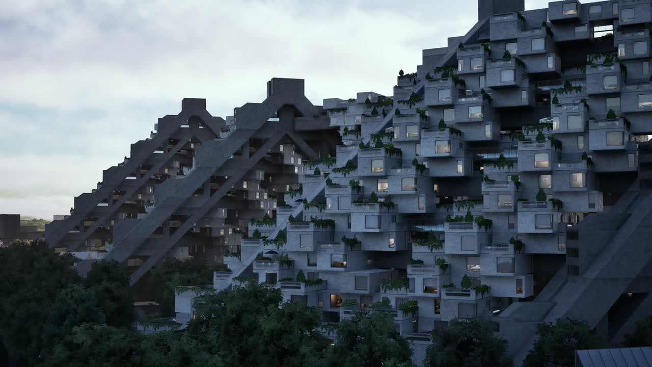 edificios modernos de hormigón con diseño geométrico