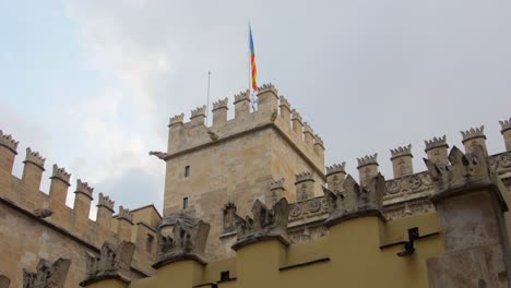 Exterior-Of-Lonja-de-la-Seda-In-Valencia,-Spain---low-angle-shot