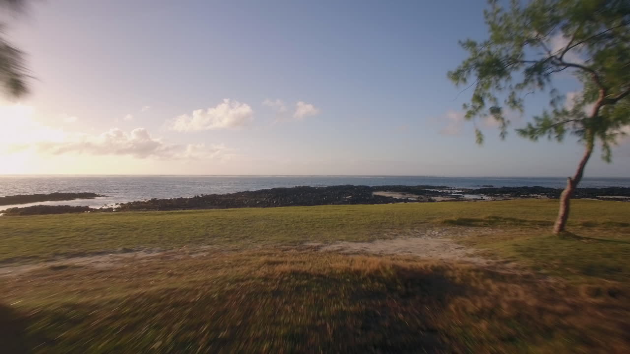 섬에서 바다로 날아가는 모리셔스