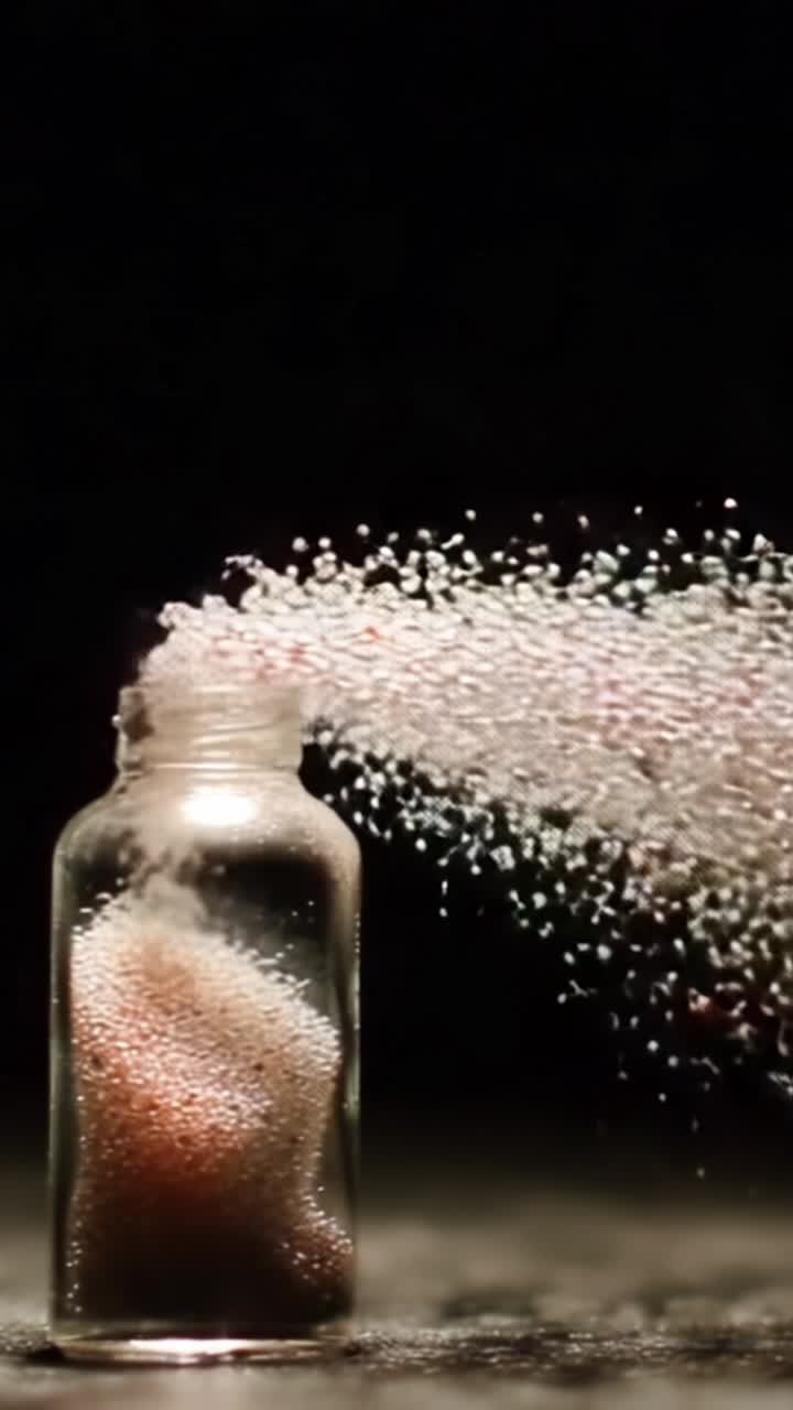 Un Momento Cautivador: Una Botella Emitiendo una Exquisita Explosión de Burbujas Brillando en el Aire, Mostrando Movimiento y Elegancia en Cada Partícula