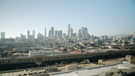 downtown los angeles skyline from a balcony