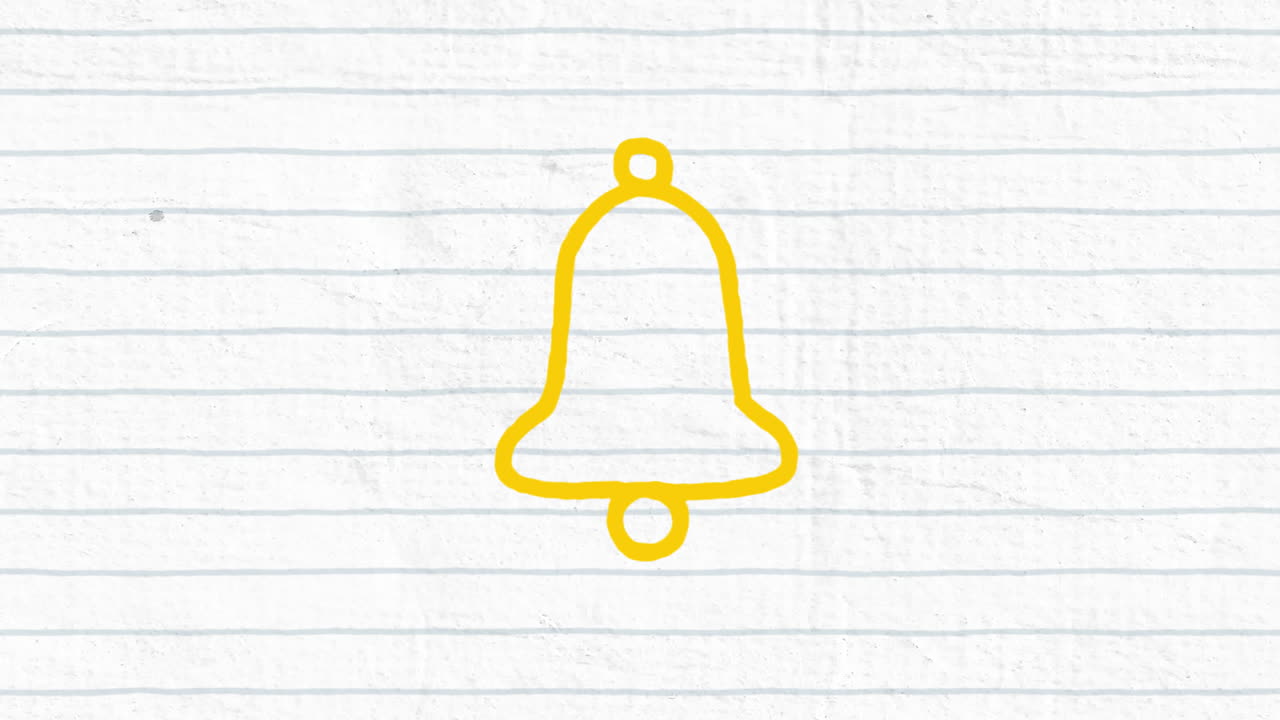 ⁇  줄무 ⁇  종이에 마커로 손으로 그려진 노란색 종의 애니메이션