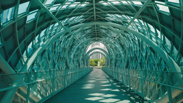 Modern Green Metal Footbridge Tunnel