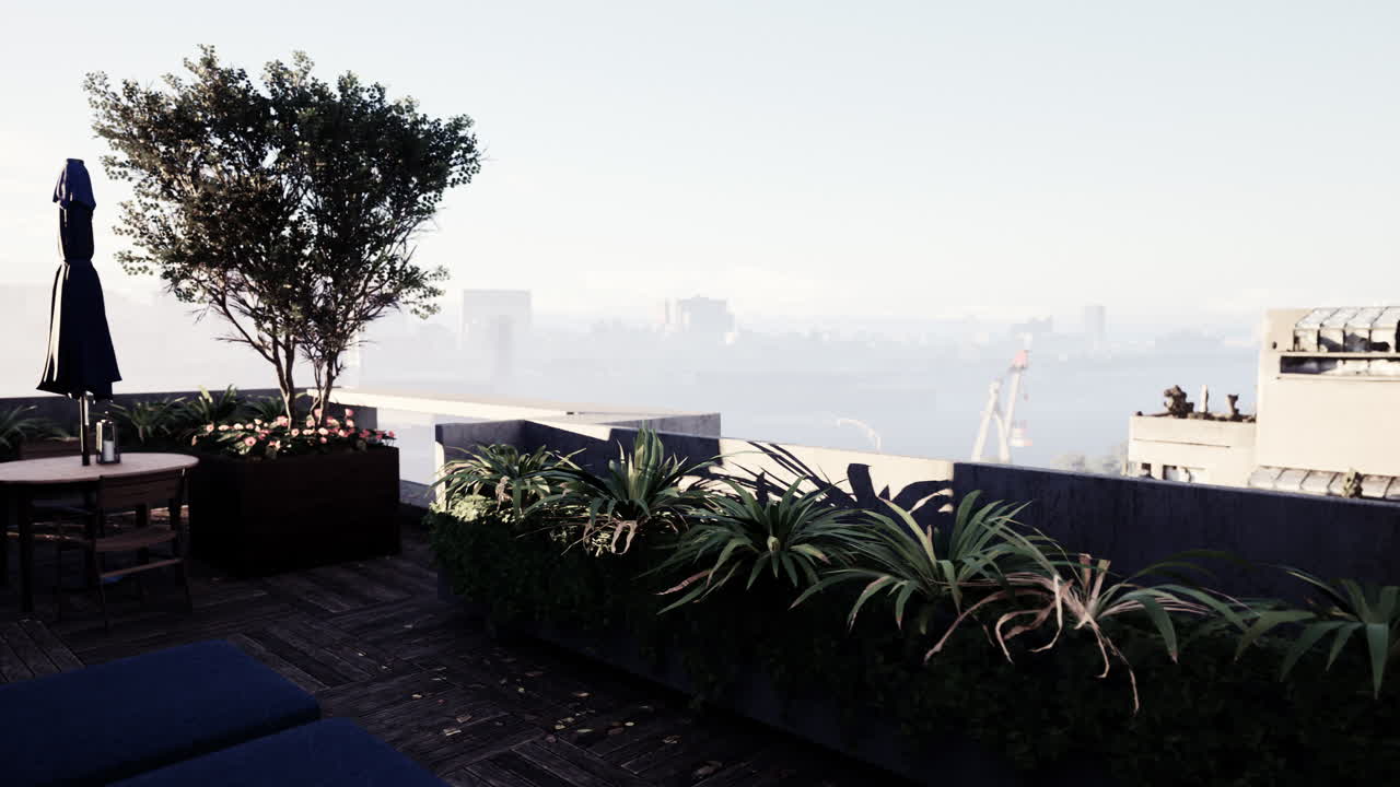 relajante terraza en la azotea con vistas a la ciudad