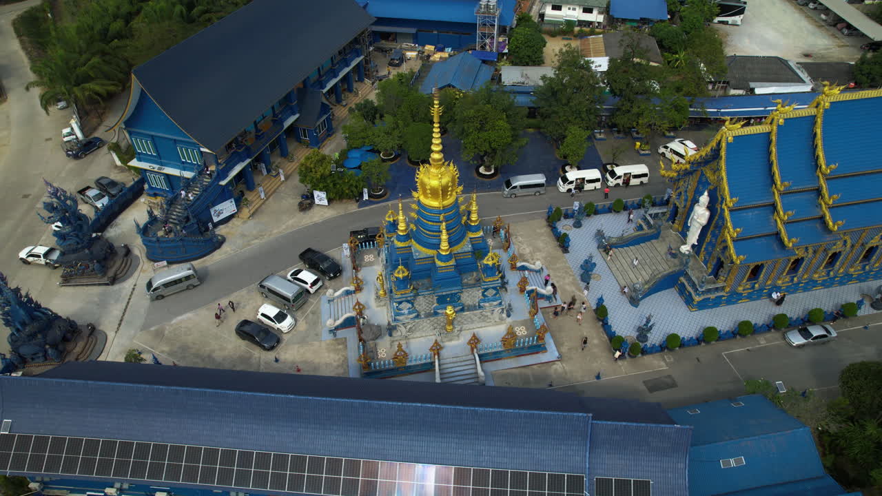 Aerial view around the shrine at the Blue Temple of the Dancing Tiger in Thailand
