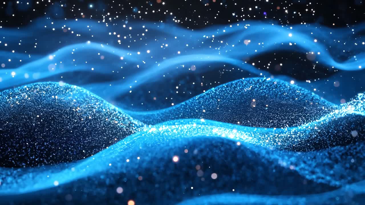 A blue wave with a lot of sparkles on it. The sparkles are scattered all over the wave, giving it a dreamy and ethereal appearance