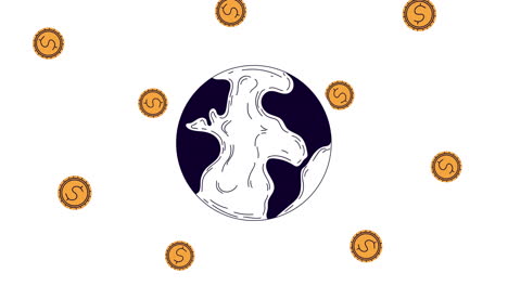 coins pattern with earth planet animation